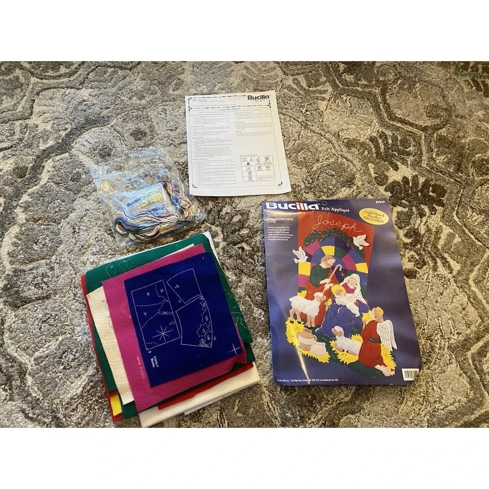 Vtg Bucilla Jumbo Felt Nativity Christmas Stocking Kit #83959 New READ